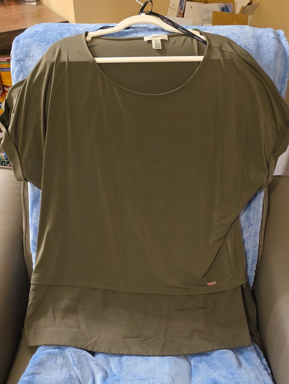 Calvin Klein Olive Layered Short-Sleeve Tunic Top